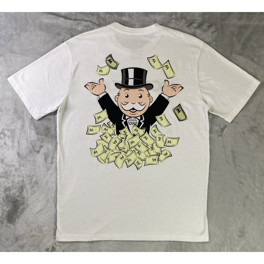 Mad Engine Monopoly Money T Shirt Mens L White Embroidered Graphic Casual